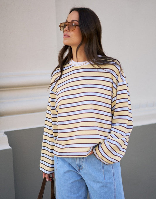 Beau Long Sleeve Slouchy Tee | New Butter Brunette Stripe