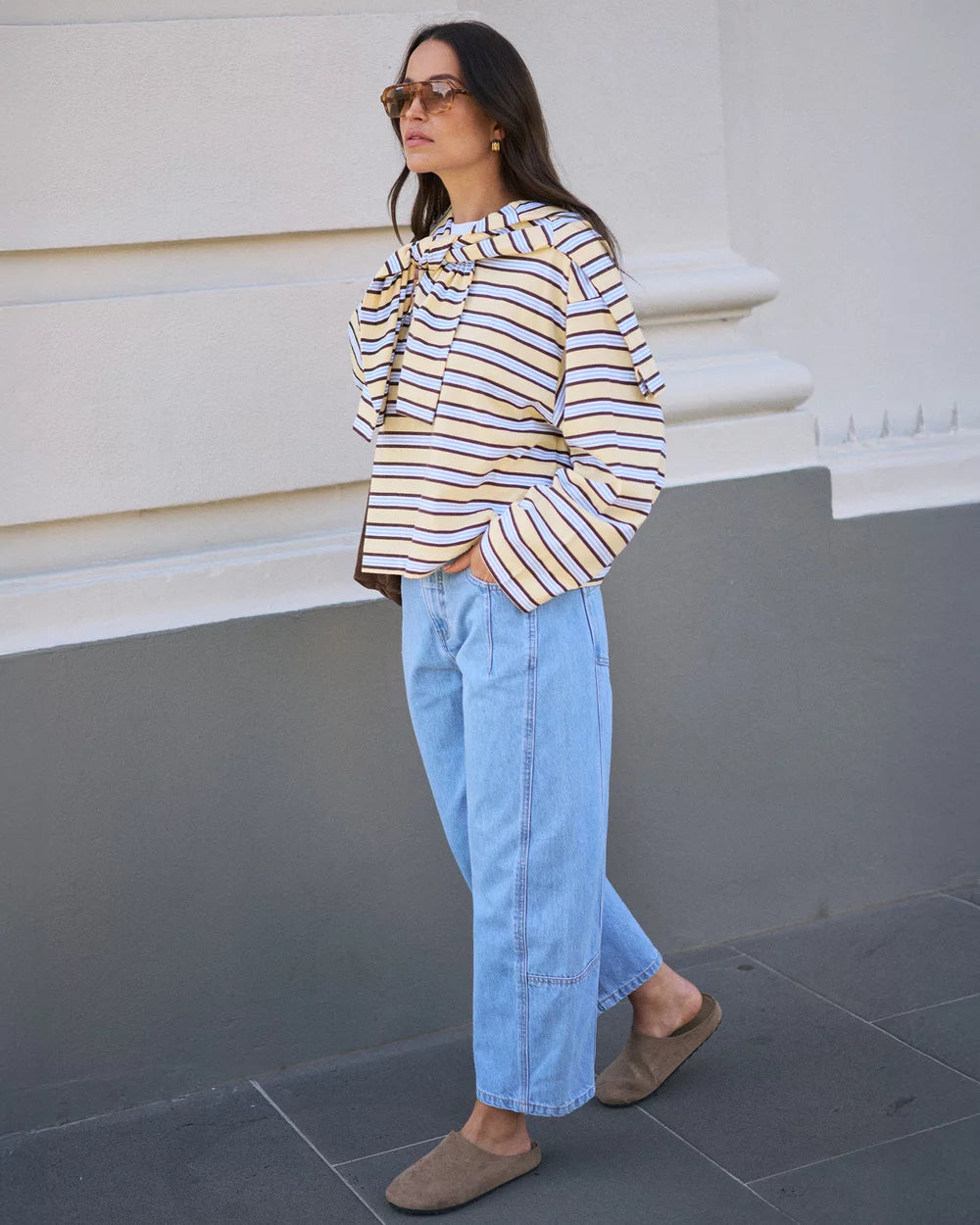 Beau Long Sleeve Slouchy Tee | New Butter Brunette Stripe