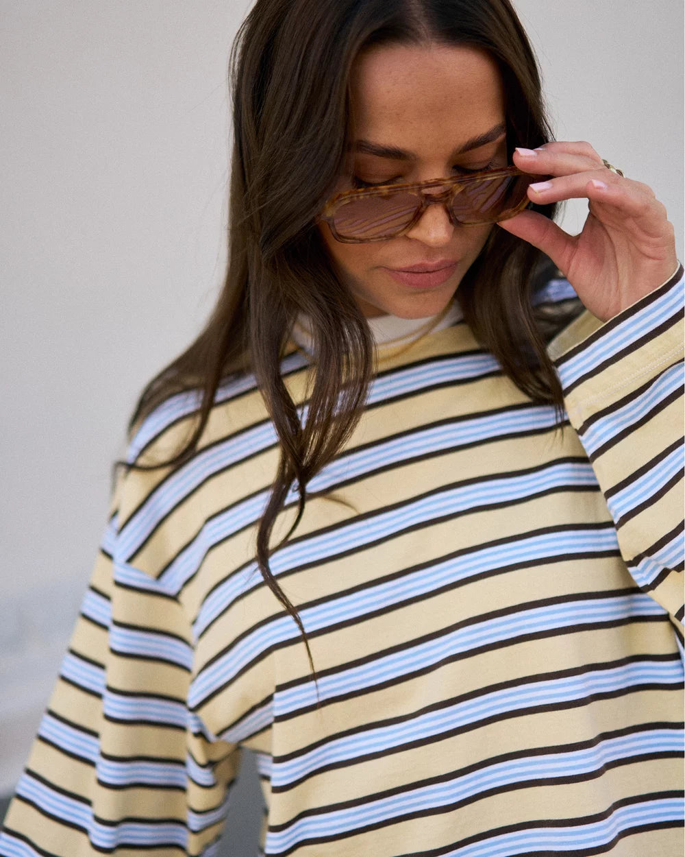 Beau Long Sleeve Slouchy Tee | New Butter Brunette Stripe