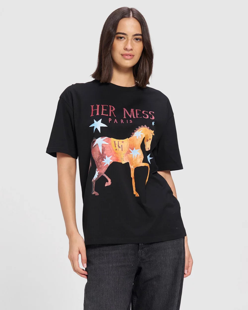 Her Mess Oversize Tee | Black