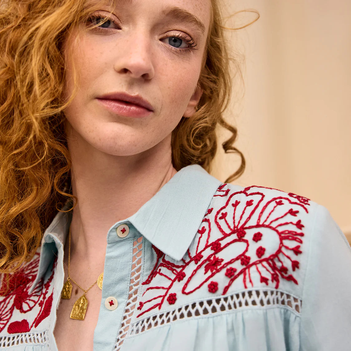 Vivianna Embroidered Shirt | Cerulean