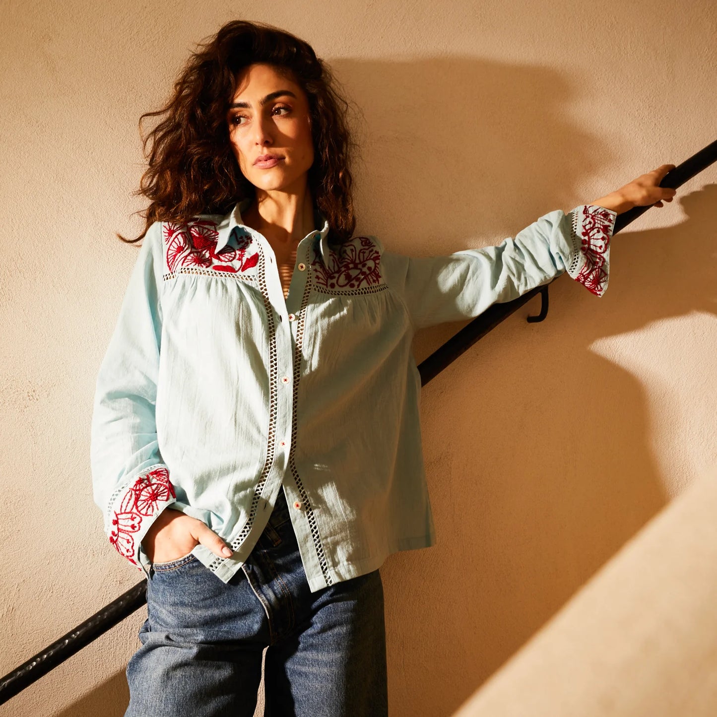 Vivianna Embroidered Shirt | Cerulean