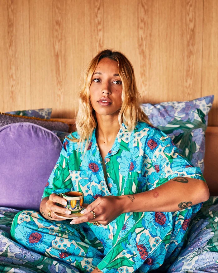 *LANDING SOON* Short Sleeve Shirt and Pant Pyjama Set | Tumbling Flowers