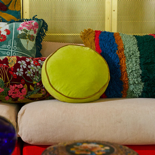 Castilo Round Velvet Cushion | Chartreuse