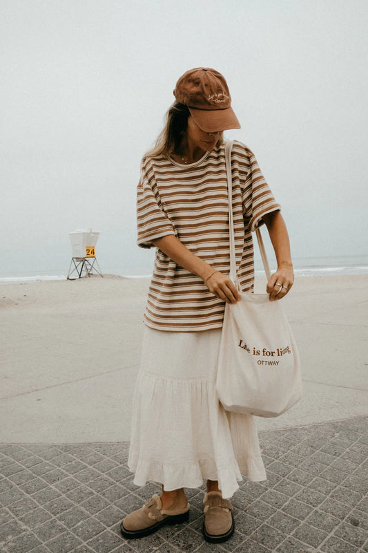 Striped Textured Unisex T-shirt | Brown and Cream