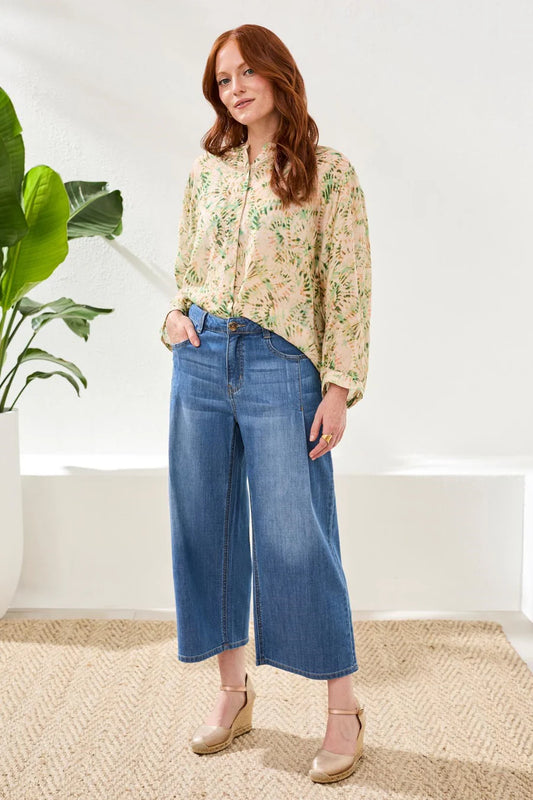 Audrey Pleated Crop Wide Denim Jeans
