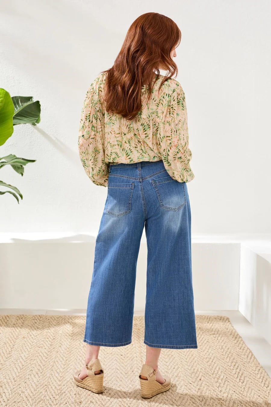 Audrey Pleated Crop Wide Denim Jeans