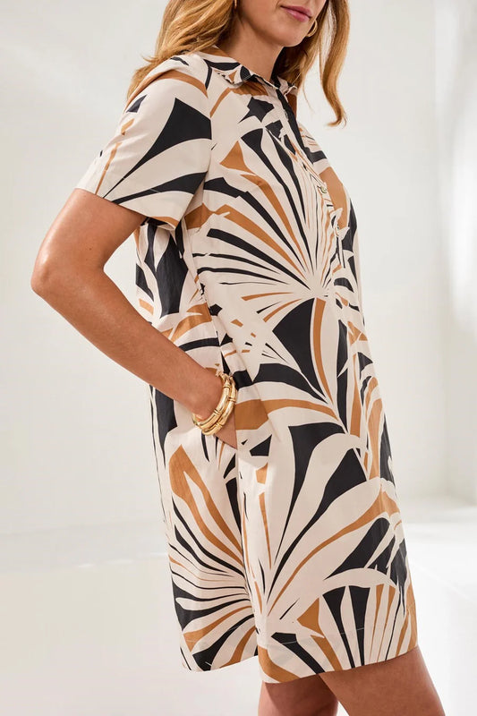 Jet Printed Cotton Poplin Button Up Placket Dress
