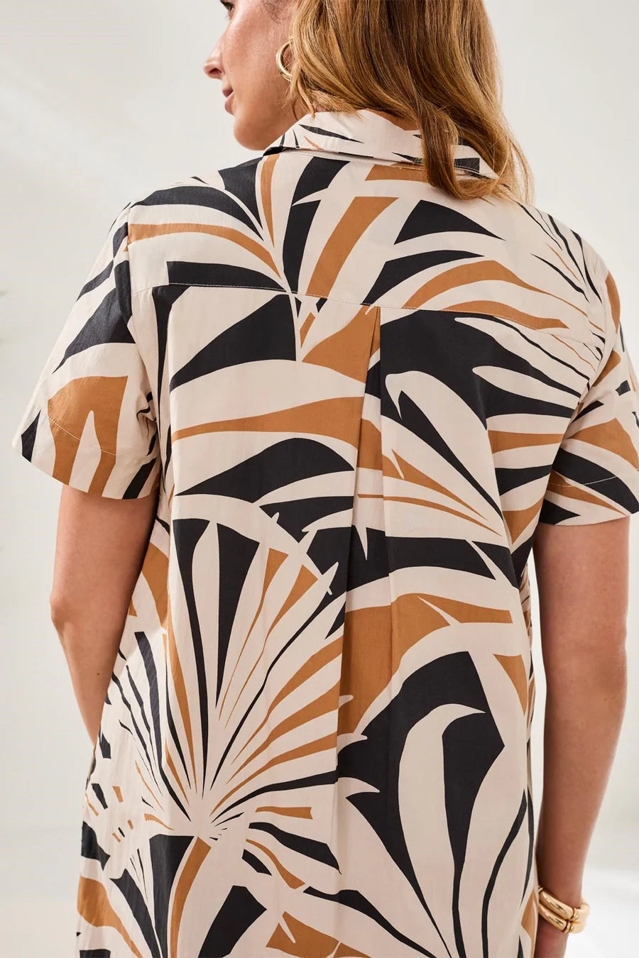 Jet Printed Cotton Poplin Button Up Placket Dress