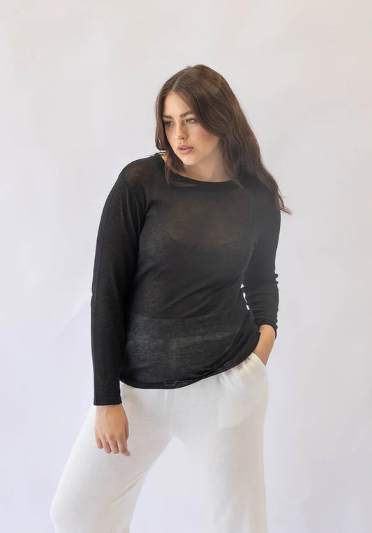 Venus Sheer Knit Long Sleeve  | Black