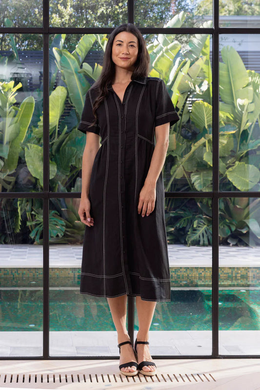 Contrast Stitch Dress | Black