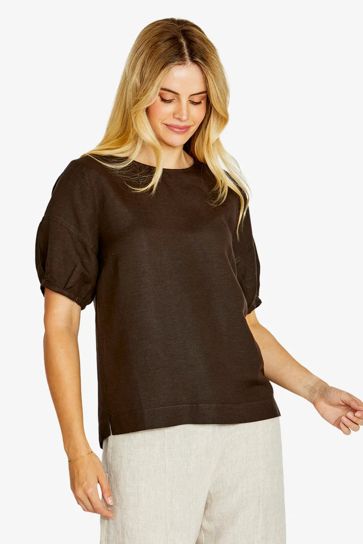 Layla Short Sleeve Button Back Top | Chocolate