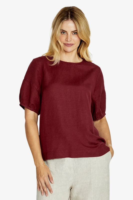 Layla Short Sleeve Button Back Top | Goji Berry