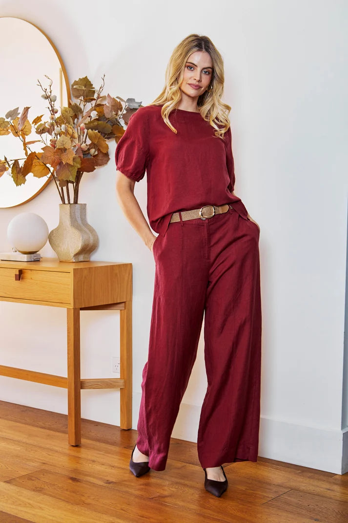 Layla Short Sleeve Button Back Top | Goji Berry