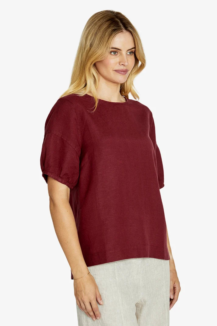 Layla Short Sleeve Button Back Top | Goji Berry